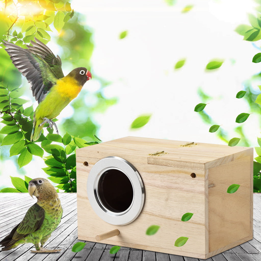 Tfwadmx Parakeet Nesting Box Bird House Wood Breeding Nest Parrots Mating Box Perch Bell Toys for Lovebirds,Cockatoo,Budgie Finch,Canary 9.8”x5.1”x5.1” 