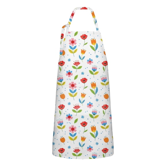 Pioneer Flower Floral Print Pattern Apron for Women and Men, Cotton Linen Waterproof with Pockets, Adjustable, 33x27 Inch for Kitchen, Gardening, BBQ, Salon