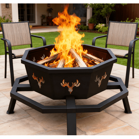 Winkalon 35 inch Fire Pit for Outside, Heavy Duty Wood Burning Fire Pits with Fire Poker, Outdoor Octagonal Firepit for Camping, Yard, Patio