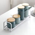 thumbnail image 6 of European Solid Color Sugar Bowl With Lid, Ceramic Sugar Pot, Coffee Accessories, Sugar Pourer, Kitchen Storage-Dark green-3 Set, 6 of 6