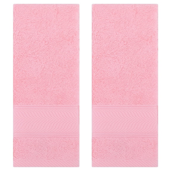 Unique Bargains Solid Striped Hand Towels Set of 2 Pink 14" x 30"