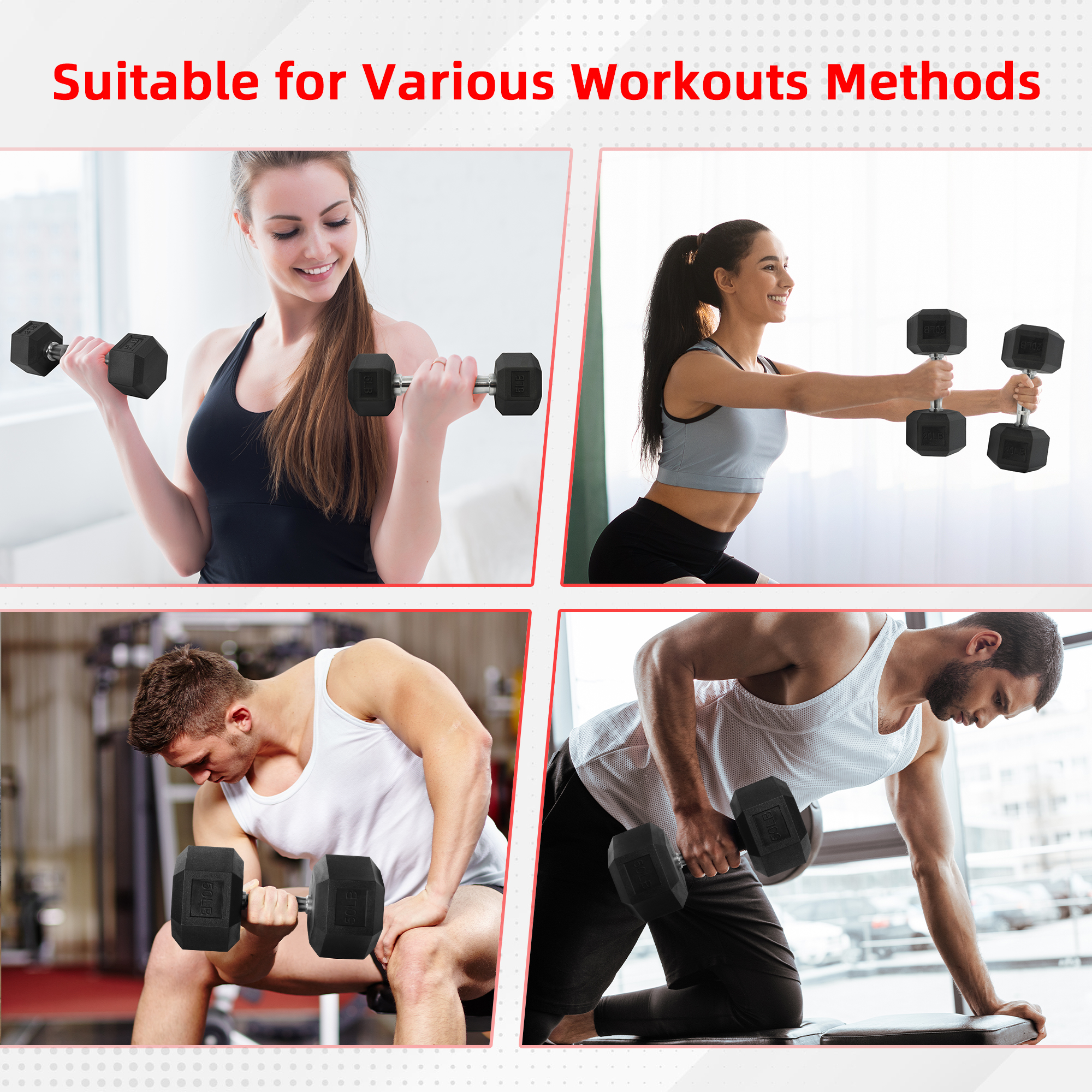 BalanceFrom Rubber Encased Hex Dumbbells, 35 lbs Pair, Black photo 4