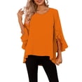 thumbnail image 2 of Sheghy Tops for Women Solid Ruffle 3/4 Sleeve Round Neck Summer Blouse Orange XL, 2 of 9