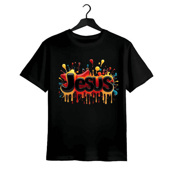 Womens Plus Size Short Sleeve Tshirt With Vibrant Faith inspired Splash Paint Design Colorful abstract art Geometric Pattern Round Neck Casual Comfort Fit Black