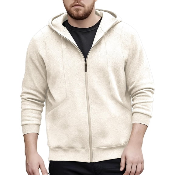 Mrmaere Men's Hooded Jacket Full-Zip Soft Fabric Comfortable Casual Outerwear for Daily & Leisure Beige L