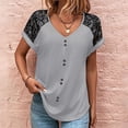 thumbnail image 4 of Camiseta de empalme de botones con cuello en V y manga corta holgada informal de verano para mujer para damas y niñas, 4 of 6