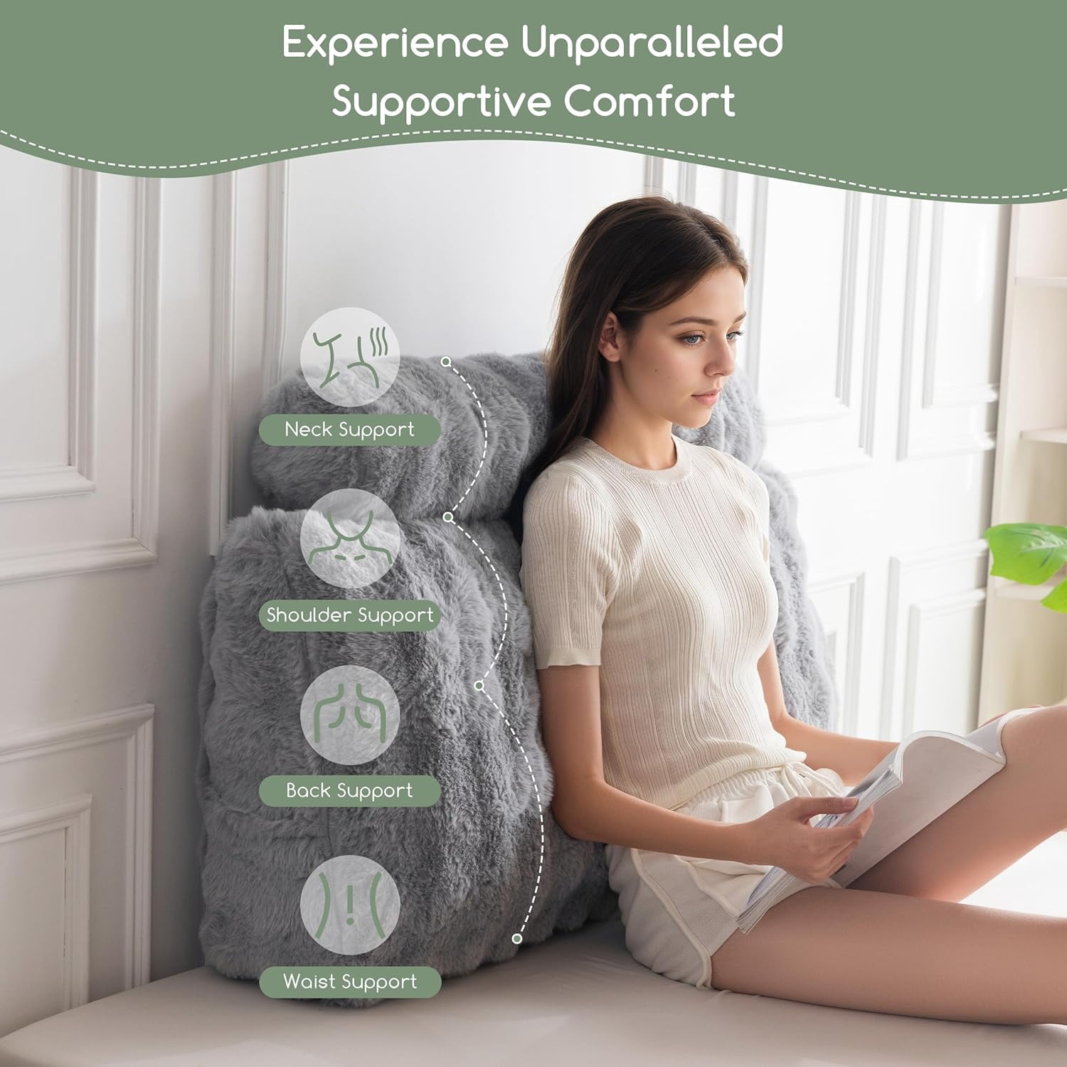 Headboard Pillow Twin,Ultra-Soft Wedge Pillow with a Cylindrical Neck Pillow,Memory Foam Filling,Back Support Pillows for Bed Sitting Up, Reading & Working, Removable Cover, 39.4"x19.7"
