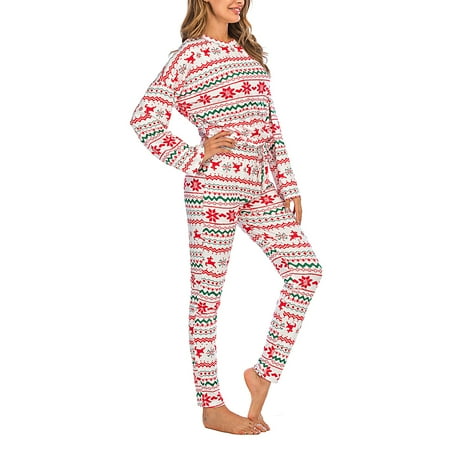 

Fanvereka Women s Christmas Pajamas Set Long Sleeve Christmas Soft Snowflake Printed Homewear