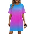 thumbnail image 2 of YHAJDS Short Sleeve Round-Neck Dress for Women Gradient Color Casual Pocket Tunic Summer, 2 of 5