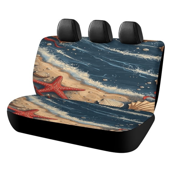 Beach Seashell Starfish Rear Seat Covers, Car Backseat Protector, Universal Back Seat Vehicle Interior Protector, Fits Most Cars, SUVs, Sedans, Trucks