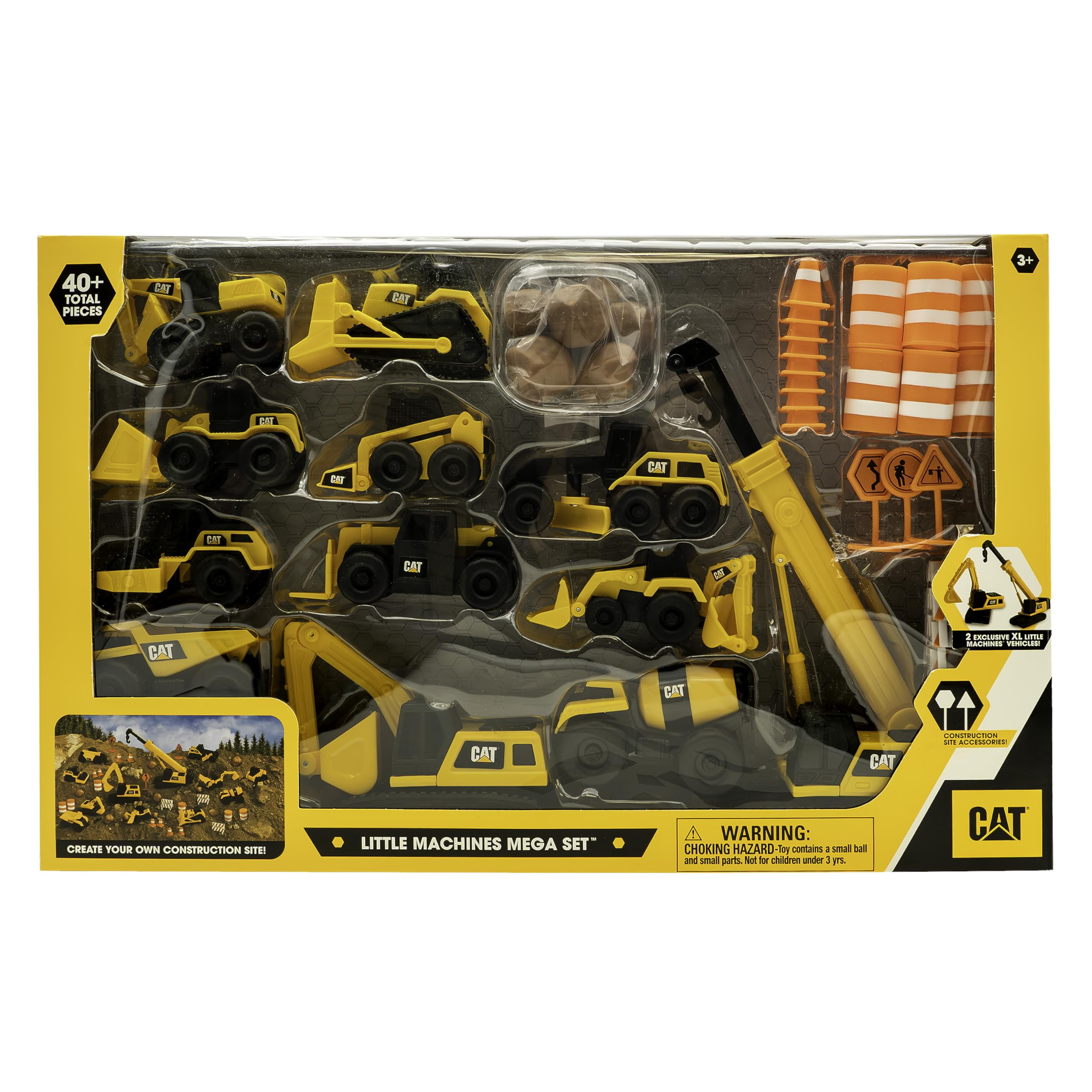 CAT Construction Toys, Little Machines Mega Set – 40+ Pieces. All Parts Are Molded  The Same “Catipillar Tough Plastics. Construction Site Playset,