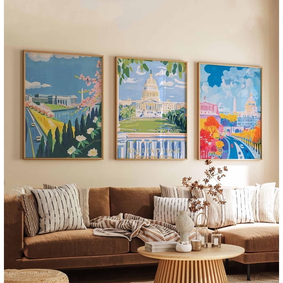 Washington D.C. Posters Washington D.C. USA Prints Washington Travel Poster Set Capital City Wall Art Decor Monument Print Set Set 3