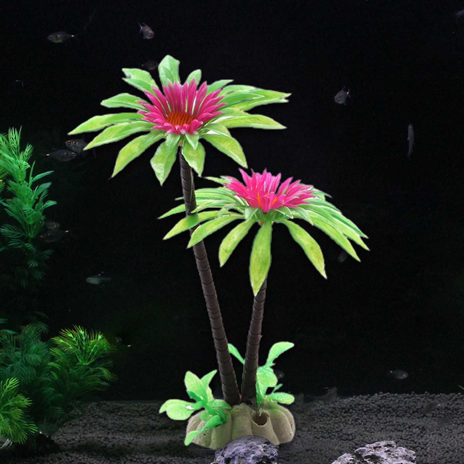 Plastic Aquarium Coconut Trees Fish Tank Plants Ornament Decoration Fresh G$H LL 