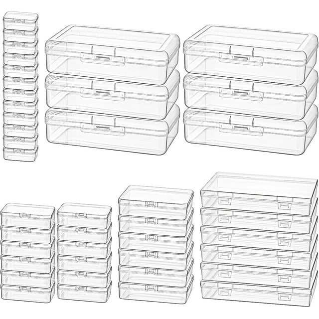 Rectangular Clear Plastic Storage Containers Box with Hinged Lid for Beads and Other Small Craft Items