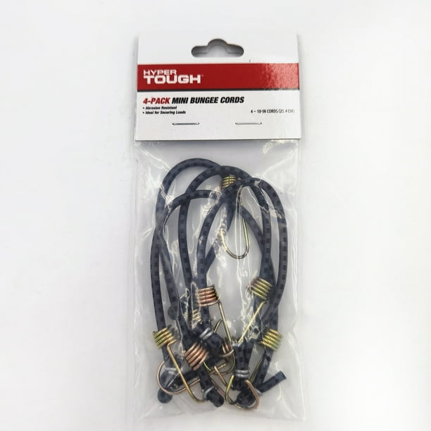 Hyper Tough 4 Pack 10 inch Mini Rubber Bungee Cords, Grey