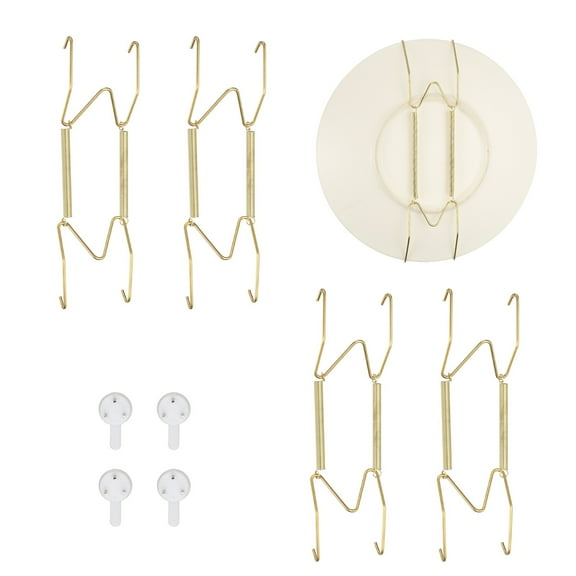 4pcs Plate Hanger, 7 Inches Universal Stainless Steel Invisible Plate Hangers for the Wall W-shaped Holder with Traceless Nail for Decorations, Golden