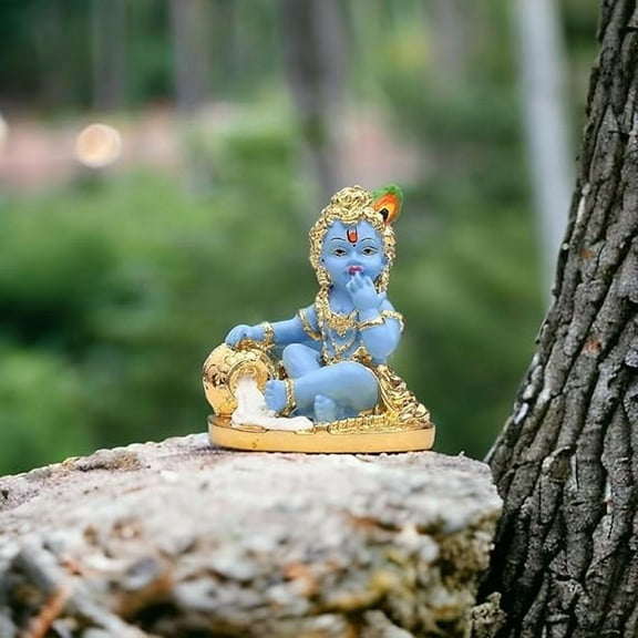 Laddoo Gopal Idol | Bal Gopal Murti Car Dashboard | Baby Krishna Statue | Little Kanha Figurine for Home Temple, Resin