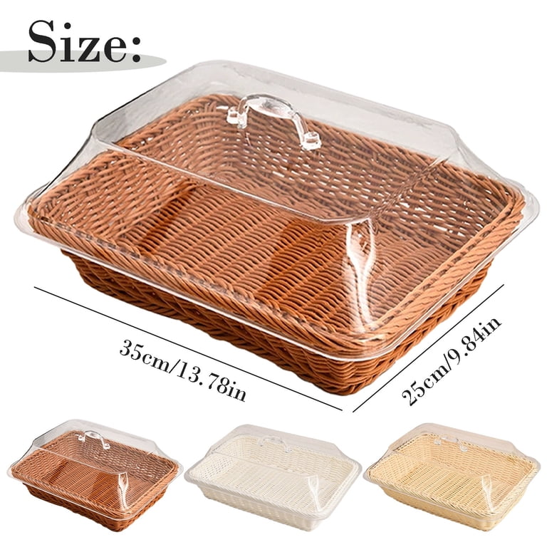 Woven Serving Basket with Transparent Acrylic Cover,Wood Rattan