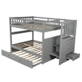 thumbnail image 4 of Harper & Bright Designs Full over Full Bunk Bed with Stairs and Storage Wood Bunk Bed frame with Trundle and Drawers, Gray, 4 of 7