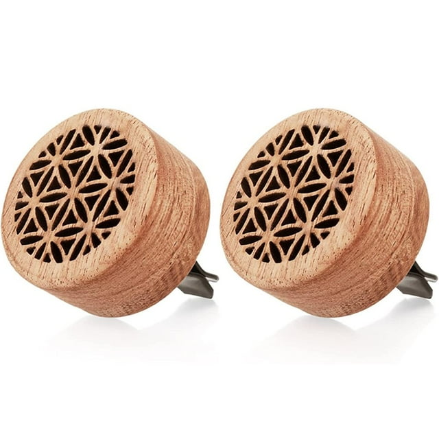 2Pcs Car Essential Oil Diffuser Natural Wood Car Aromatherapy Diffuser with Clip Retro Car Essential Oil Diffuser Car Air Freshener Decoration