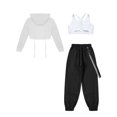 thumbnail image 3 of TiaoBug 3-Piece Kids Girls Sleeveless Cross Back Top and Sweatpants with Long Sleeve Hooded Crop Top White 8, 3 of 5