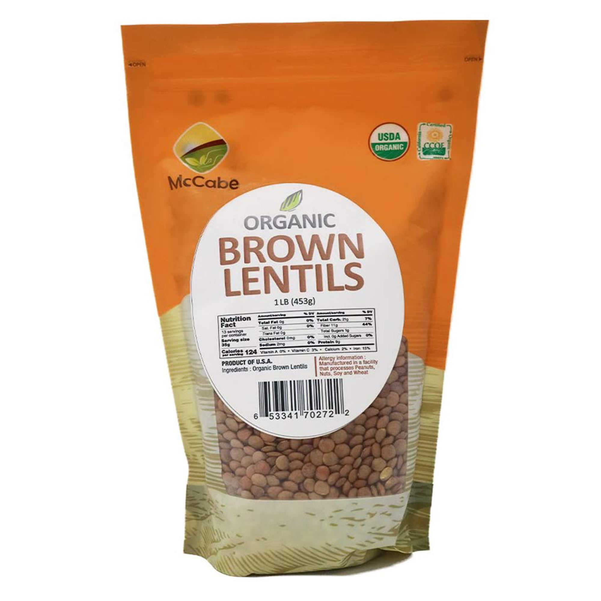 McCabe Organic Brown Lentils - Bulk Lentils Rich in Fiber & Minerals | USDA and CCOF Certified | Product of USA | 1Lbs