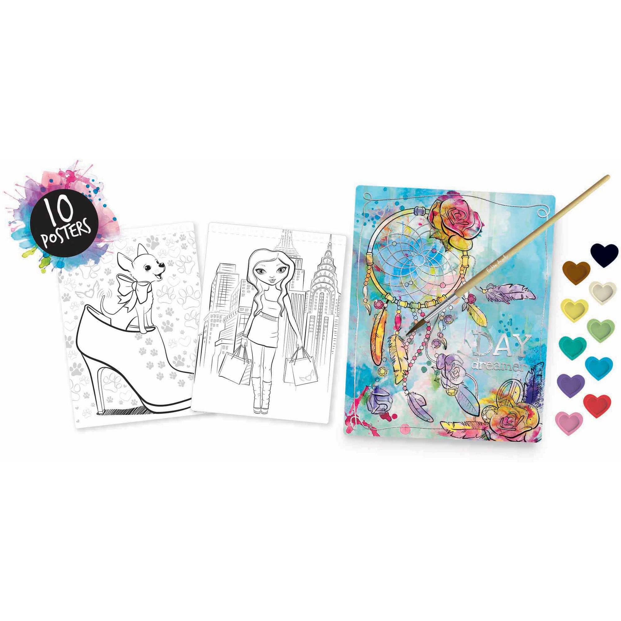 Fashion Angels Squishmallows Watercolor Poster Set - DIY Painting Kit for Boys, Girls, and Adults - Includes 30pg Spiral Bound Watercolor Sketchbook