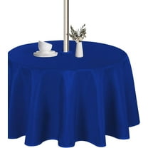 Round Outdoor Tablecloth with Umbrella Hole and Zipper, 60 Inch Blue, Washable Waterproof Table Cloth Spill Proof Wrinkle Free Table Cover for Patio Spring Summer Picnic