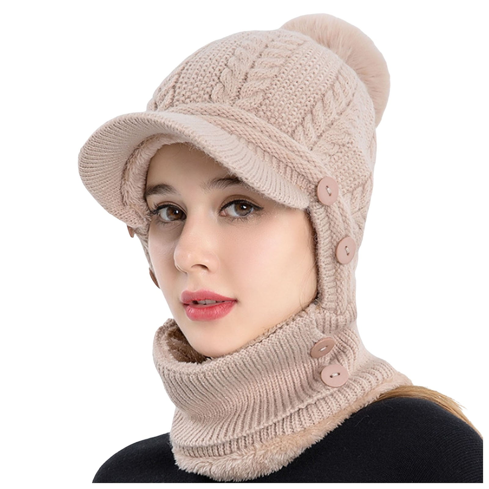Tanhomme Hood Ski Covers Winter Face Neck Head Cover Scarf Windproof Fleece Warmer Thermal Cold Weather Hat Winter Women's Knitted Pullover Ear Warm Cold Dome Pullover Hat