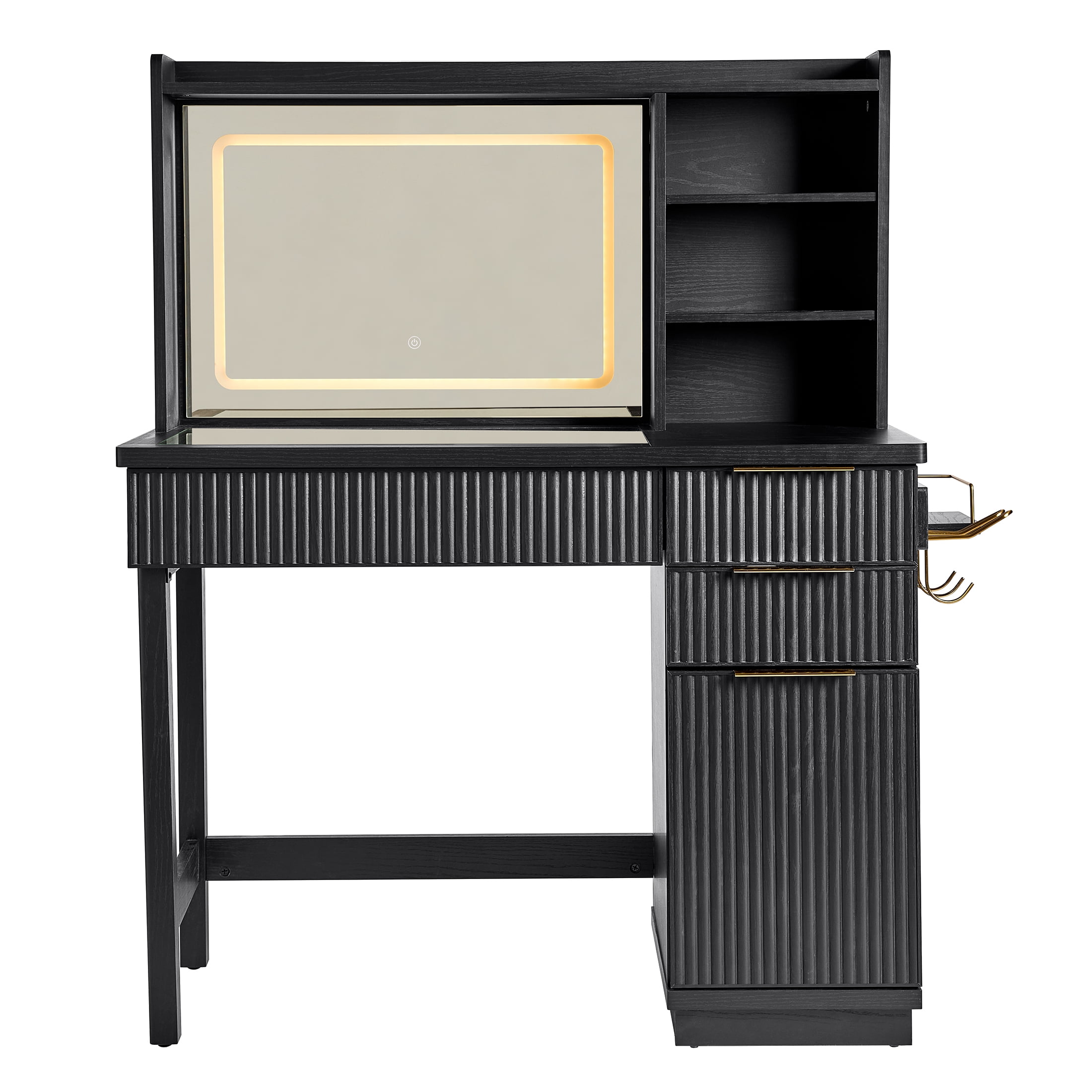 Better Homes & Gardens Lillian Vanity Desk with LED Mirror, Rich Black Finish