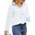 thumbnail image 4 of UVN Blouses for Women V Neck Long Sleeve Shirts Dressy Casual Ruffle Chiffon Tops, 4 of 10