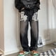 thumbnail image 5 of Pantalones vaqueros con estampado de letras de espuma vintage para hombre, ropa de calle gótica, holgados, rectos, de pierna ancha, estilo hip hop Y2K, 5 of 5