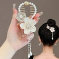 thumbnail image 4 of Fvsianol Lady Ponytail Claw Hair Clip Flower Long Tassel Camellia Hair Claw Hair Pin Hair Decoration for Women, 4 of 8