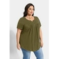 thumbnail image 3 of TIYOMI Women's Plus Size Tops Swing Flowy Short Sleeve Tunics 3X Pleated Green Blouse Henley Dressy Shirts Buttons Up Babydoll Pullover Loose Fit Blouses Spring Summer Tunics 3XL 22W 24W, 3 of 7