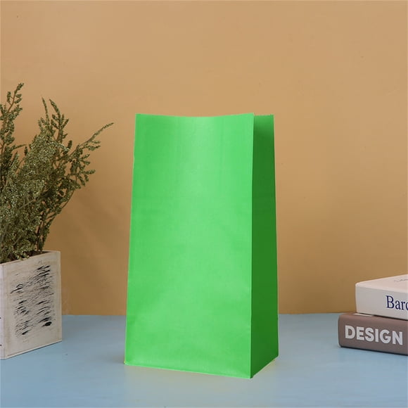5Pack Candy Packaging Flat White Kraft Paper Bag Paper Gift Bag,Paper Lunch Bags 7 Inches Recyclable Kraft Paper Bags Bulk, Large for Snack, Lunch, Sandwich, Burger, Baked Food, Packing, Craft(Green)
