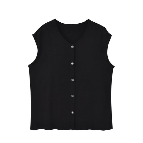 Womens Sweater Vests Summer Sleeveless Crewneck Button Tank Tops 2025 Trendy Sleeveless Ribbed Knit Open Front Cardigan Cropped Tops Black L