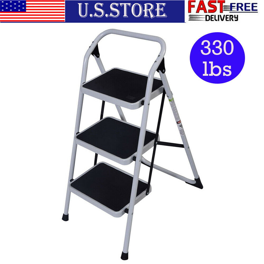 3 Steps Ladder Folding Non Slip Safety Tread Heavy Duty Industrial Home Use New 