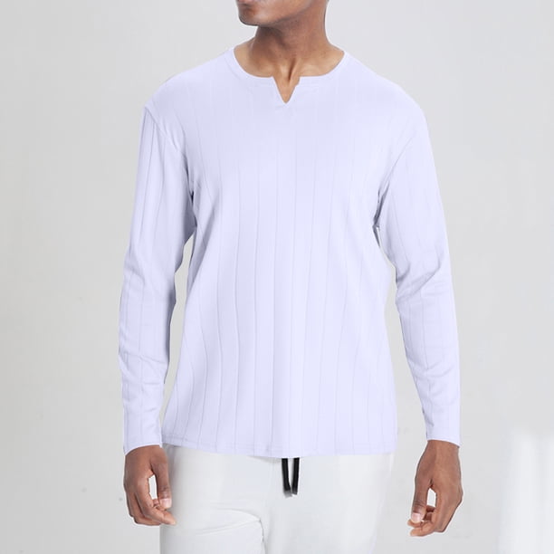 pstuiky Camisas de manga larga de invierno para hombre, Camisa deportiva de entrenamiento fácil para hombre, elástica, de color liso, con cuello en V y manga larga xxl