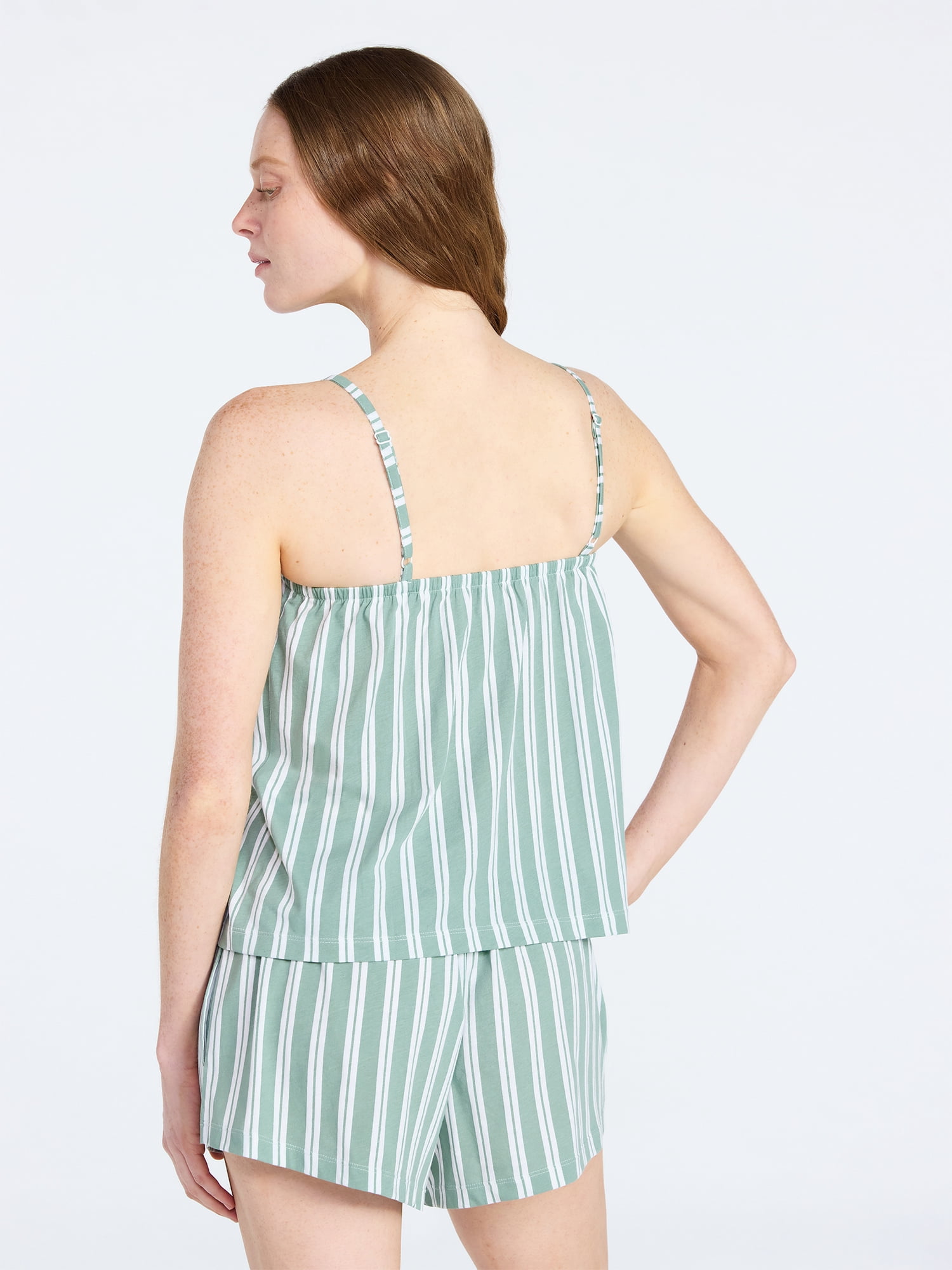Joyspun Women's Cotton Ruffled Tank Top and Shorts Pajama Set, 2-Piece, Sizes XS-3X