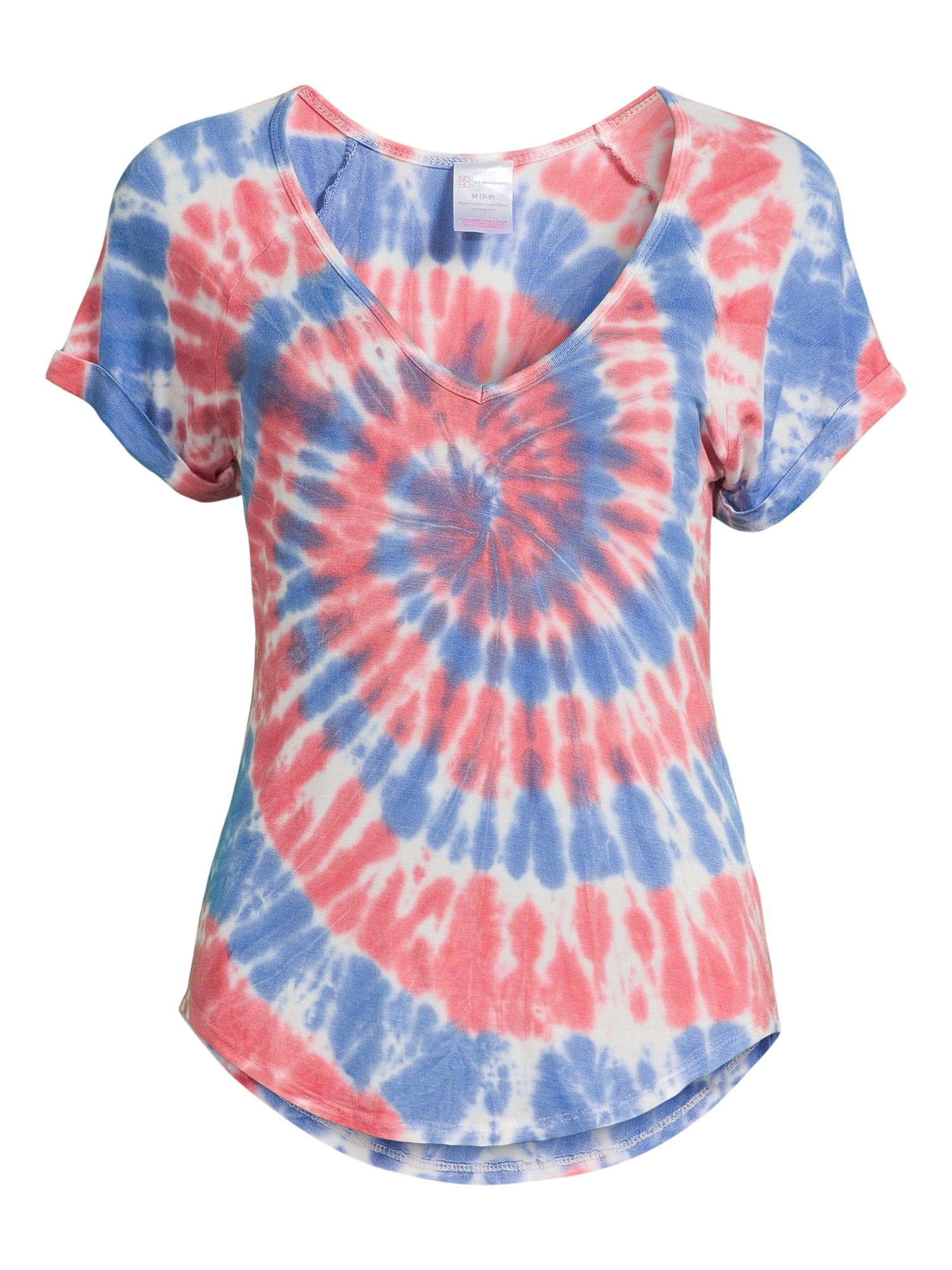 Juniors Tie Dye Short Sleeve Rayon V Neck, T-Shirt (Women's)