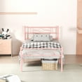 thumbnail image 6 of VECELO Set of 2 Twin Size Metal Platform Bed Frame with Headboard and Footboard, No Box Spring Needed, Easy Assembly, Pink, 6 of 8