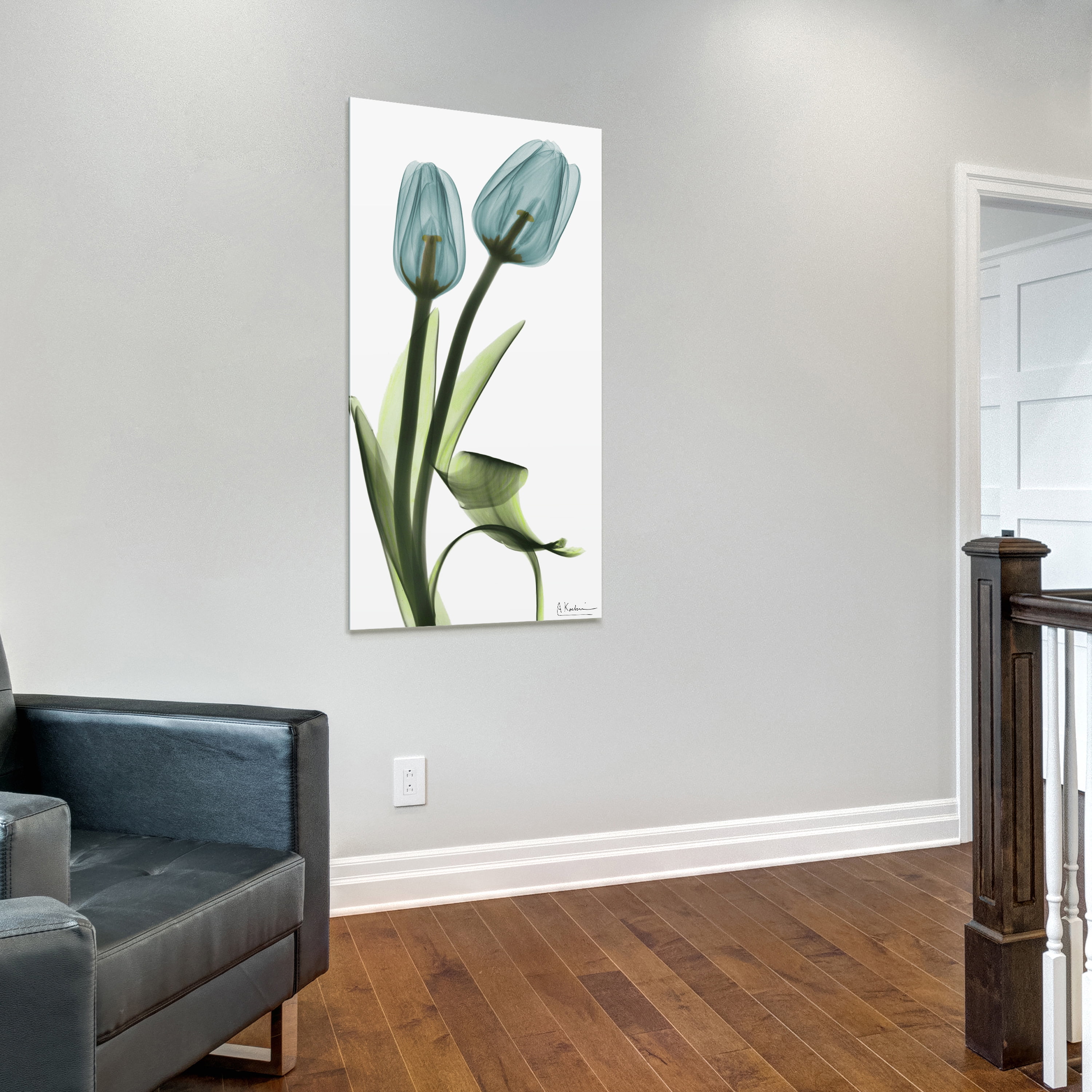 Blue Tulips Frameless Free Floating 24 in x 48 in Painting Art Prints, by Empire Art