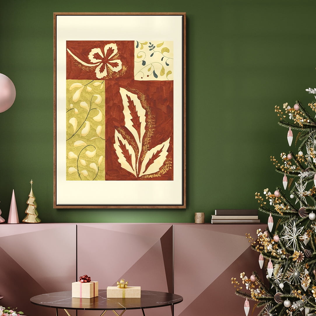 Festive Floral I - Framed Gallery Wrapped Holiday Canvas - 27 x 41 - Rosewood Frame