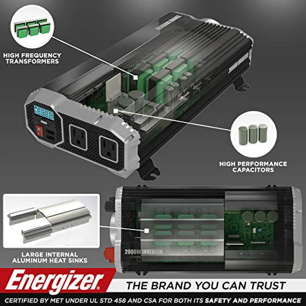 Energizer 1500 Watts Power Inverter Modified Sine Wave Car Inverter, 12v to  110v, Two AC Outlets, Two USB Ports (2.4 Amp), DC to AC Converter, Battery  Cables Included – ETL Approved Under