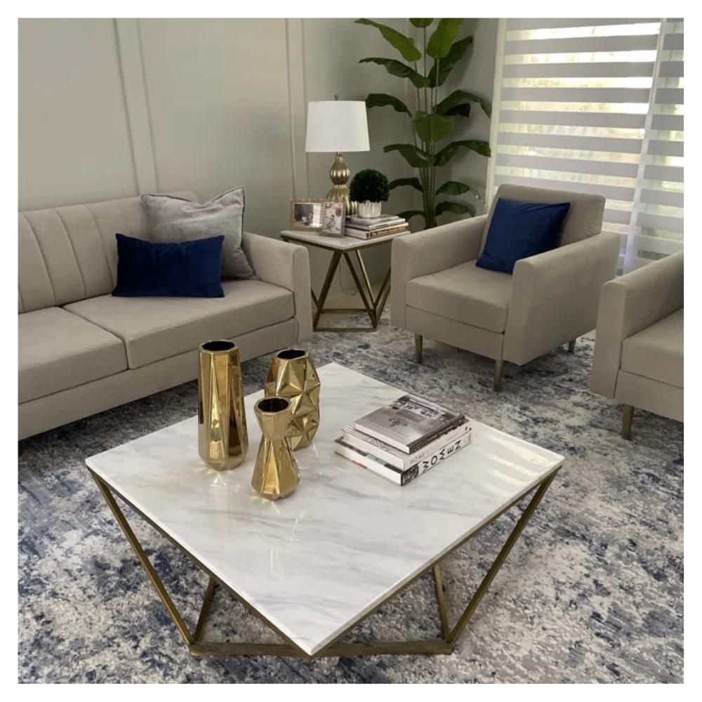 Torbelin End Table made with Real Marble and Stainless Metal Frame in Gold