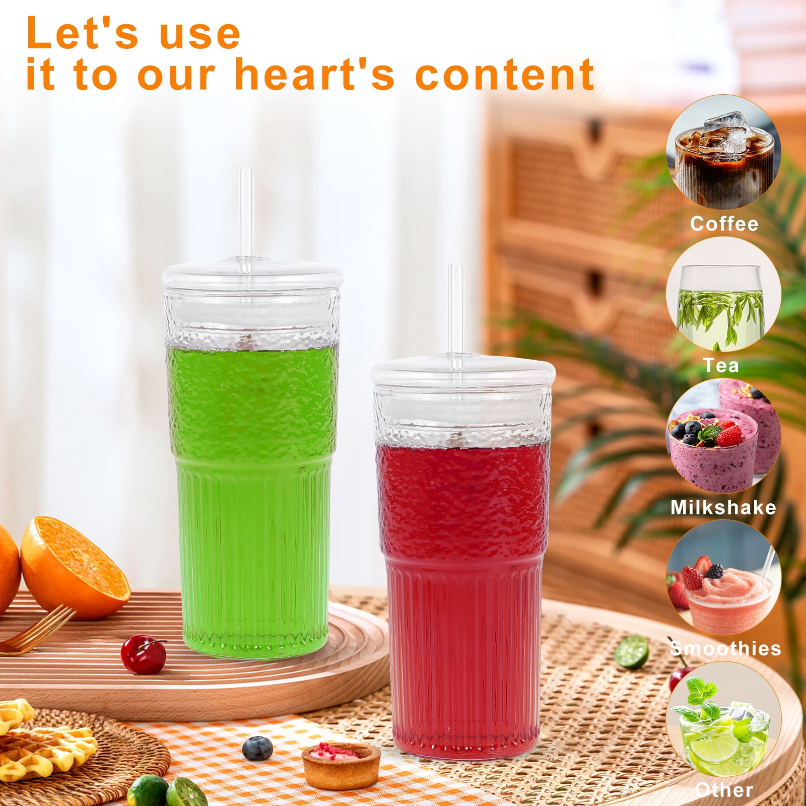umieo Glass Coffee Cups with Lids and Straw, 14oz Iced Coffee Cup with  Colorful Glass Tumbler, Cute …See more umieo Glass Coffee Cups with Lids  and