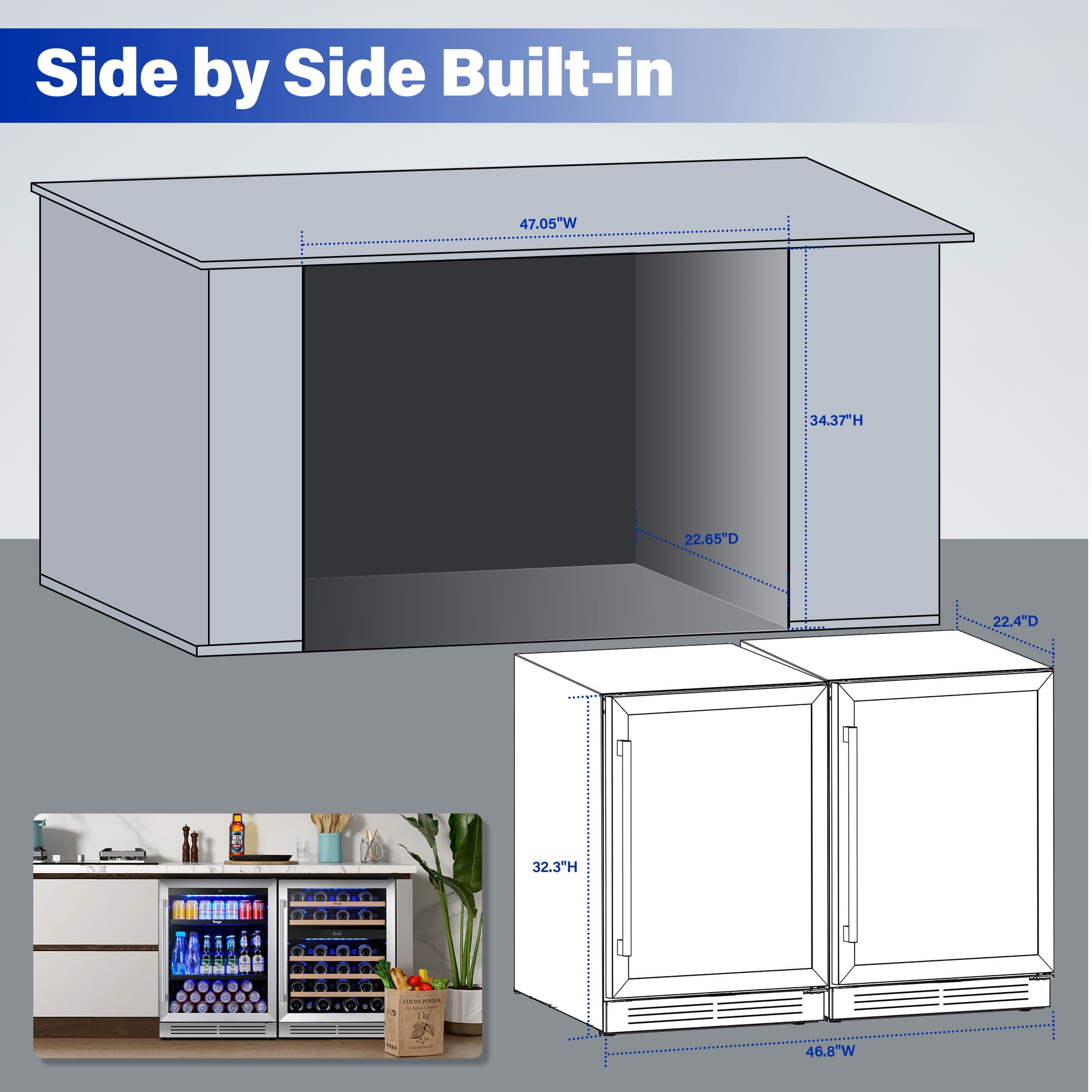 Yeego 48" Wine Cooler and Beverage Refrigerator - 2×24'' Wine Cooler Side by Side - Dual Zone Under Counter Fridge, Hold 140 Cans and 46 Bottles