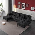thumbnail image 2 of U-Shaped Sectional Sofa, Linen Upholstered Modular Sofa with Soft-Covered Armrest and Backrest, Modern Accent Sofa with Metal Legs and Padded Seat, Soft Sofa Couch for Living Room Apartment, Black, 2 of 8