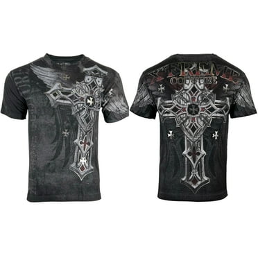 Maglietta Affliction T-Shirt Affliction Xtreme Couture - Con Stampa Teschio Biker, Taglie S-5XL, In Cotone, Colore Sabbia T-shirt Affliction Uomo