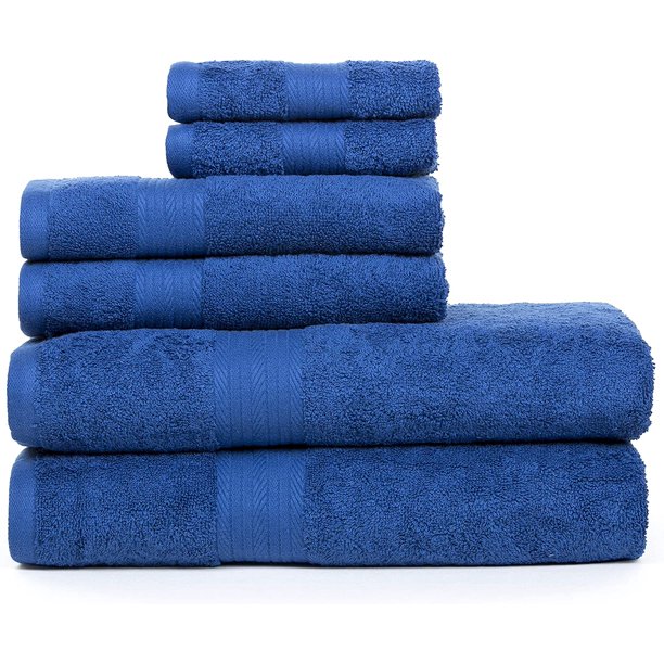 Ample Decor Bathroom Towel Set of 6 2 Hand Towel, 2 Bath Towel, 2 Wash Cloths Navy